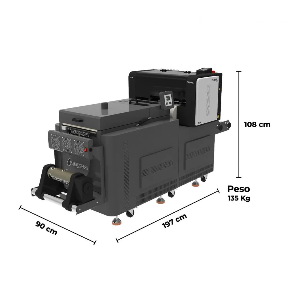 Impressora DTF Têxtil PRIME 30X — vista lateral e estrutura da máquina (impressora DTF para estamparia e personalização têxtil TEKNOVA) Impressora DTF Têxtil PRIME 30X — vista lateral e estrutura da máquina (impressora DTF para estamparia e personalização têxtil TEKNOVA)