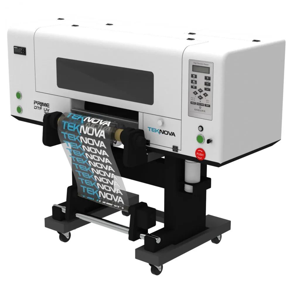 Impressora DTF UV PRIME 30X i1600 — vista lateral e estrutura da máquina (impressora DTF para estamparia e personalização têxtil TEKNOVA)