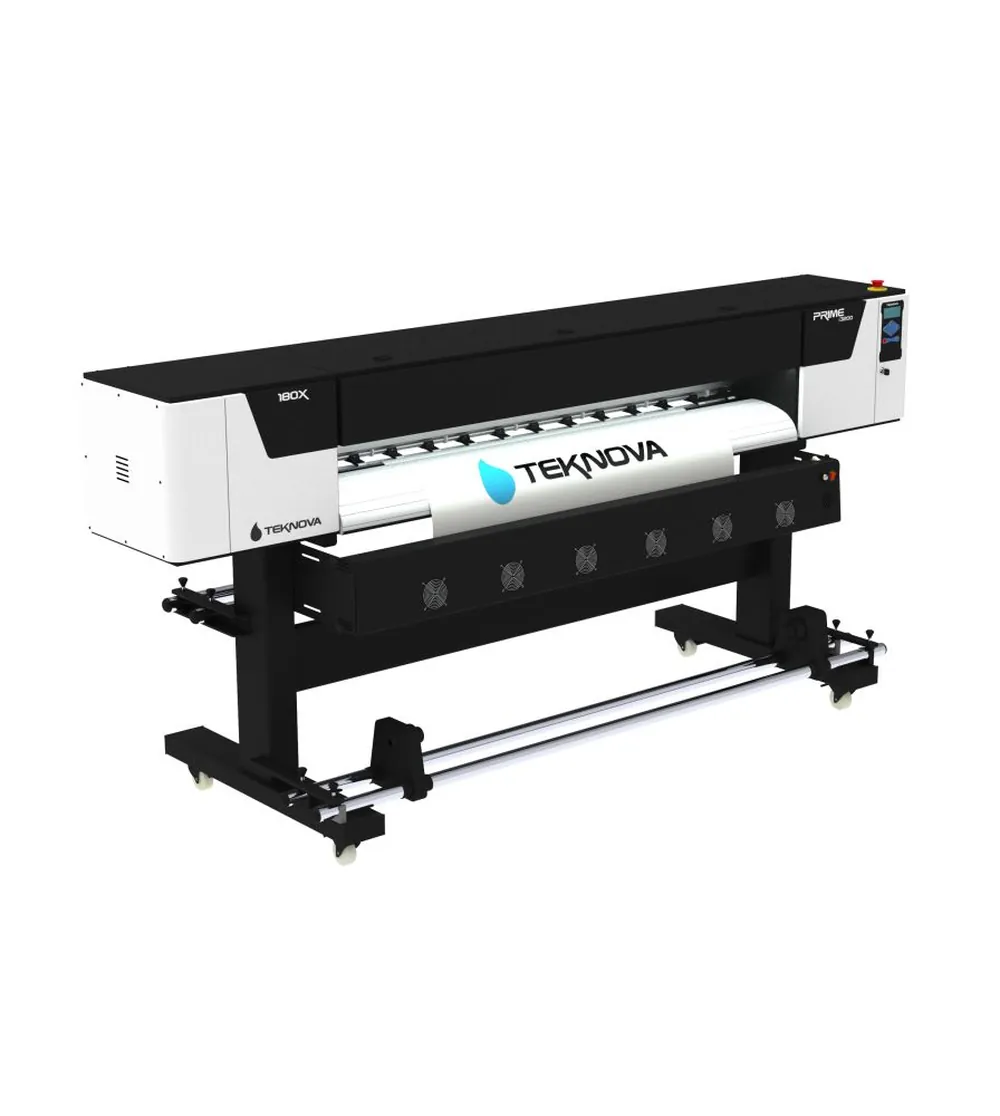 Impressora Eco PRIME 180X — 1 Cabeça — vista lateral e estrutura da máquina (impressora de grande formato eco-solvente para banners e adesivos TEKNOVA)