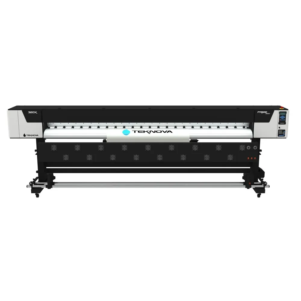 Impressora de grande formato eco-solvente TEKNOVA PRIME 320X imprimindo banner em bobina