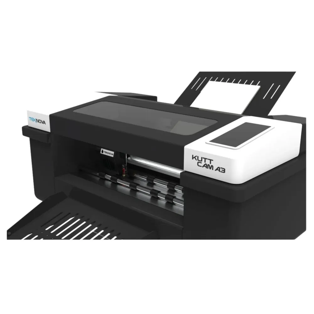 Plotter de Recorte KUTT A3 Double — detalhe do painel de controle e cabeçote (plotter de recorte para vinil adesivo e comunicação visual TEKNOVA) Plotter de Recorte KUTT A3 Double — detalhe do painel de controle e cabeçote (plotter de recorte para vinil adesivo e comunicação visual TEKNOVA)