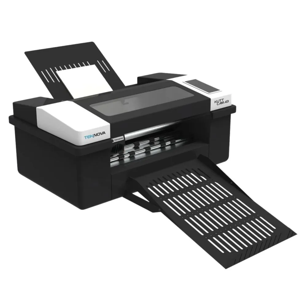 Plotter de Recorte KUTT A3 Double — detalhe da área de trabalho e acabamento (plotter de recorte para vinil adesivo e comunicação visual TEKNOVA)