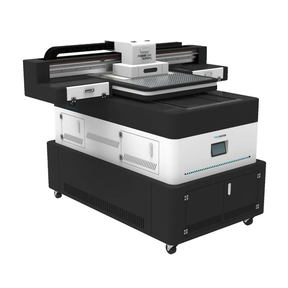 Impressora UV FB PRIME 6090 — vista lateral e estrutura da máquina (impressora UV para impressão direta em materiais rígidos e personalização TEKNOVA)